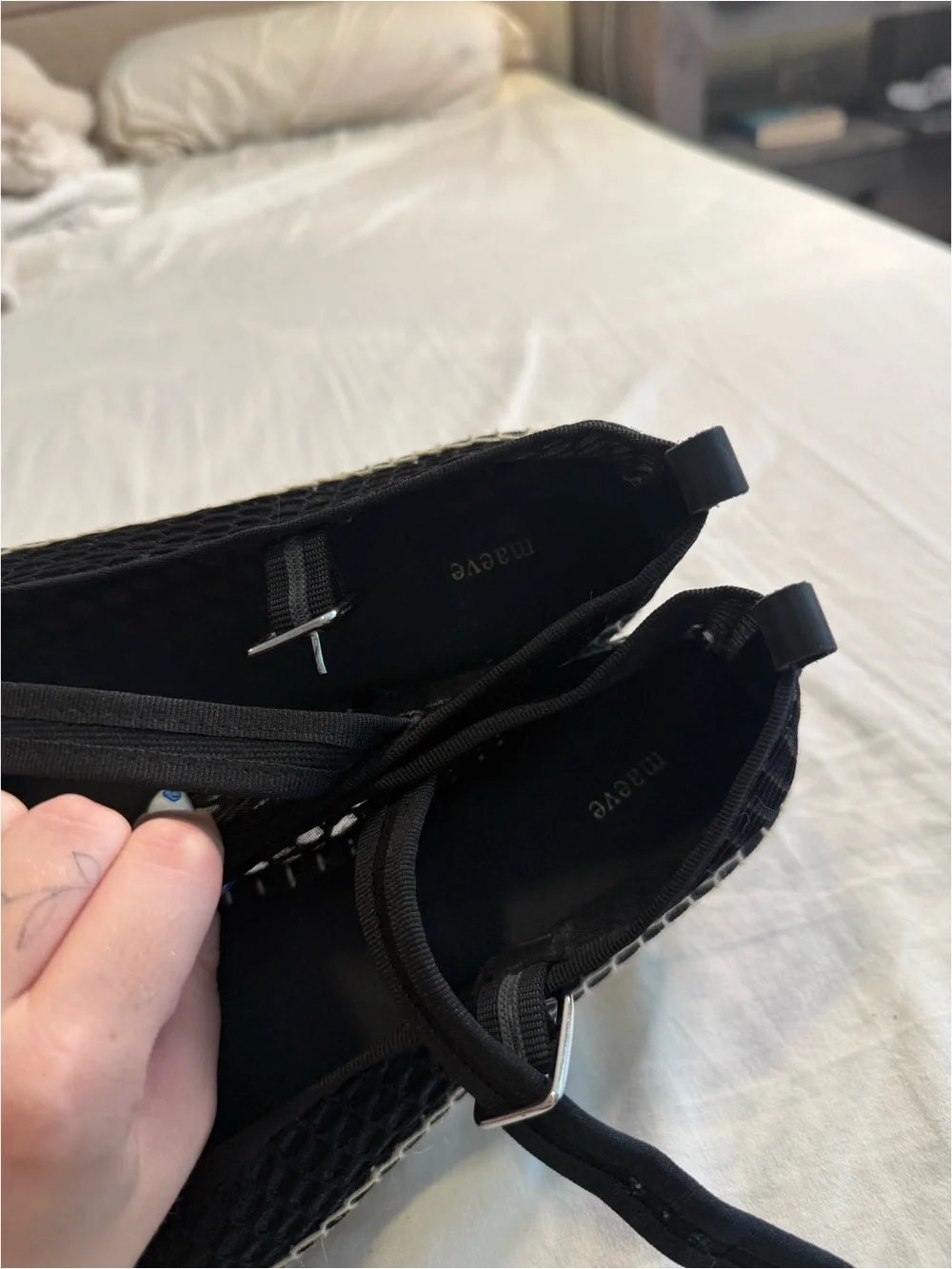 Black Mesh Espadrille Mary Jane Flats